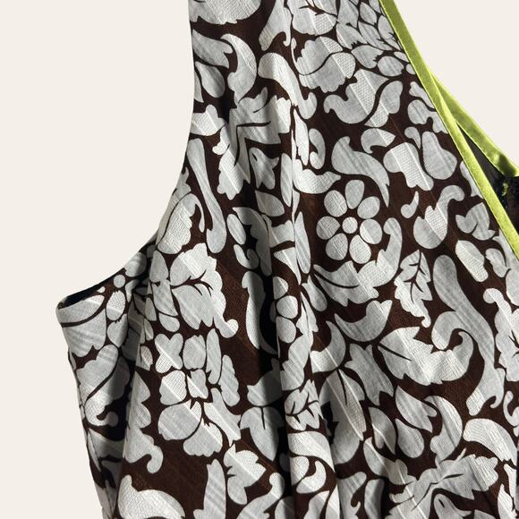 Vintage Robbie Bee Brown White Floral Sleeveless Cotton A-line Dress 16 - Picture 3 of 9